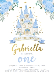 Princess Castle 1st Birthday Invitation (Blue) - www.printerfairy.com design preview