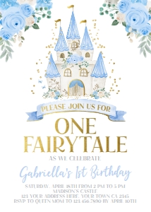 Princess Castle 1st Birthday Invitation 2 (Blue) - www.printerfairy.com design preview