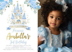Princess Castle Invitation with photo (Blue) - www.printerfairy.com design preview