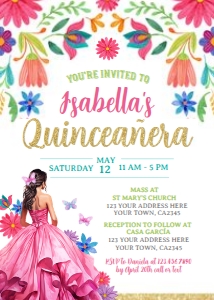 Fiesta Floral Quinceañera Invitation (5x7) - www.printerfairy.com design preview