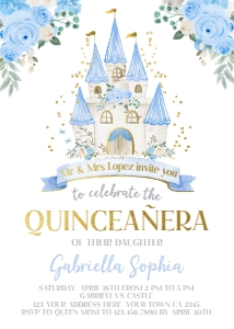 Princess Castle Birthday Invitation Quinceañera (blue) - www.printerfairy.com design preview