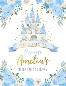 Princess Castle Birthday Welcome Sign 8.5x11 (Blue) - www.printerfairy.com design preview