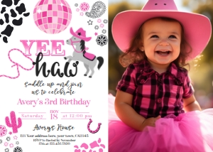 Cowgirl Horse Disco with photo (pink) - www.printerfairy.com design preview