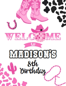 Cowgirl Disco Welcome Sign (8.5x11) - www.printerfairy.com design preview