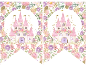 Princess Castle Graphic Banner (11x8.5) - www.printerfairy.com: Princess Castle Happy Birthday Banner (pink gold) - www.printerfairy.com
