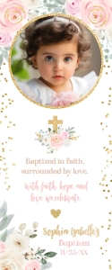 Floral Girl Baptism Bookmark - www.printerfairy.com design preview