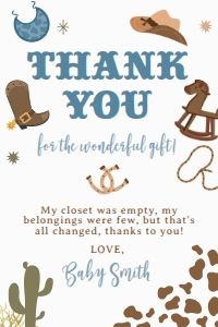 Cowboy Baby Shower Thank You Card (4x6) - www.printerfairy.com design preview