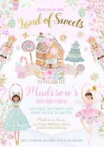 Nutcracker Birthday Invitation 2 (pink, green)- www.printerfairy.com design preview