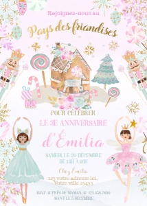 Nutcracker Birthday Invitation in French (pink, green)- www.printerfairy.com design preview