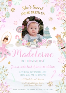 Nutcracker 1st Birthday Invitation with photo (pink, mint)- www.printerfairy.com design preview