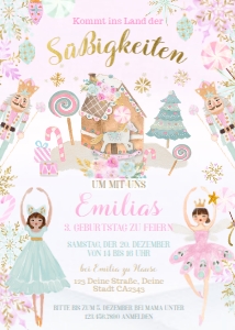 Nutcracker Birthday Invitation in German (pink, green)- www.printerfairy.com design preview