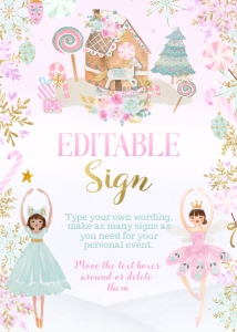 Nutcracker Birthday Editable Sign 5x7 (pink, green) - www.printerfairy.com design preview