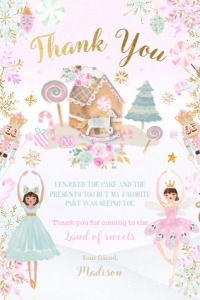 Nutcracker Birthday Thank You Card (pink, green)- www.printerfairy.com design preview
