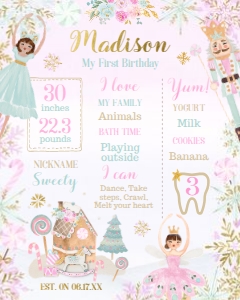 Nutcracker Birthday Board (pink, green)- www.printerfairy.com design preview