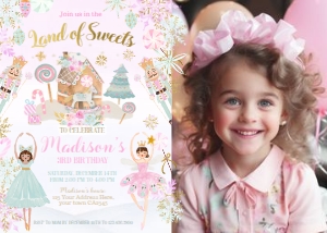 Nutcracker All ages Birthday Invitation with photo (pink, mint) - www.printerfairy.com design preview