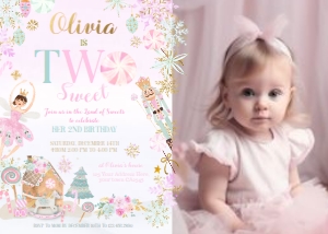 Nutcracker 2nd Birthday Invitation with photo (pink, mint) - www.printerfairy.com design preview