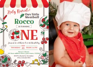Trattoria 1st Birthday Invitation with photo (red, green) - www.printerfairy.com: Trattoria 1st Birthday Invitation with photo (red, green) - www.printerfairy.com