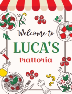 Trattoria Birthday Welcome Sign 8.5x11 (red, green) - www.printerfairy.com: Trattoria Birthday Welcome Sign 8.5x11 (red, green) - www.printerfairy.com