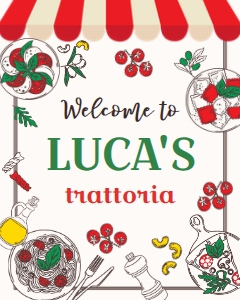 Trattoria Birthday Welcome Sign 16x20 (red, green) - www.printerfairy.com: Trattoria Birthday Welcome Sign 8.5x11 (red, green) - www.printerfairy.com