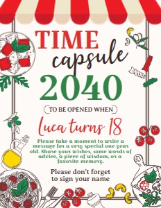 Trattoria Birthday Time Capsule Sign (red, green) - www.printerfairy.com: Trattoria Birthday Time Capsule Sign (red, green) - www.printerfairy.com