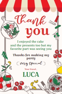Trattoria Birthday Thank You Card (red, green) - www.printerfairy.com: Trattoria Birthday Thank You Card (red, green) - www.printerfairy.com