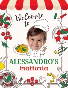 Trattoria Birthday Welcome Sign with FACE 8.5x11 (red, green) - www.printerfairy.com: Trattoria Birthday Welcome Sign with FACE (red, green) - www.printerfairy.com