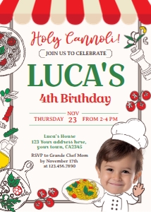 Trattoria Birthday Invitation with face (red, green) - www.printerfairy.com: Trattoria Birthday Invitation with face (red, green) - www.printerfairy.com