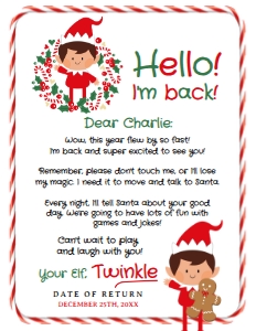 Christmas Elf I am Back Letter - www.printerfairy.com: Christmas Elf_ I am Back - www.printerfairy.com