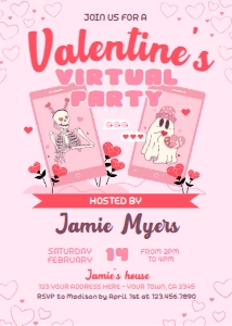 Valentine's Virtual Party Invitation (pink) - www.printerfairy.com design preview