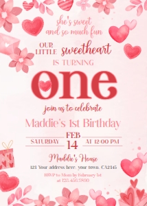 Valentine's 1st Birthday (pink) - www.printerfairy.com design preview