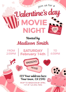 Valentine's Movie Night Invitation (pink) - www.printerfairy.com design preview
