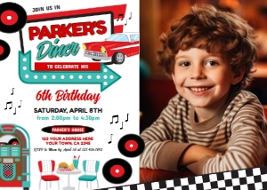 Diner Retro Invitation with photo (red, turquoise) - www.printerfairy.com design preview