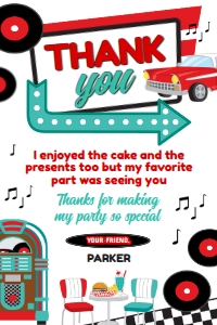 Diner Retro Thank You Card (red, turquoise) - www.printerfairy.com design preview