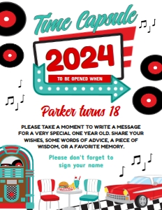 Diner Retro Time Capsule Sign (red, turquoise) - www.printerfairy.com design preview