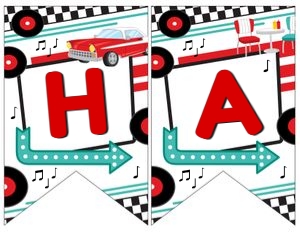 Diner Retro Banner Birthday (red, turquoise) - www.printerfairy.com design preview
