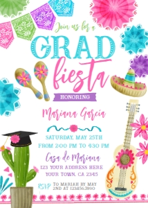 Graduation Fiesta Invitation (Pink & White, 5x7) - www.printerfairy.com design preview