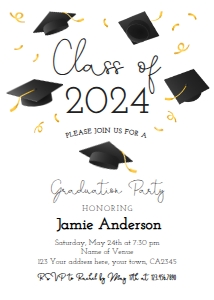 Grad Party Invitation_Class of 2024 (black-gold) - www.printerfairy.com design preview
