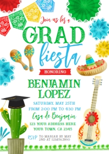 Fiesta Graduation Invitation ONE (Red & White, 5x7) - www.printerfairy.com design preview