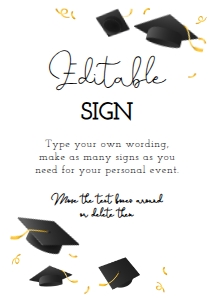 Grad Party Editable Sign 5x7 (black-gold) - www.printerfairy.com design preview