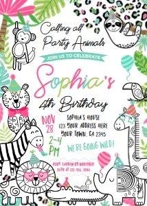 Party Animals Birthday Invitation ALL AGES_1 (white) - www.printerfairy.com design preview
