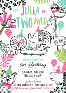 Party Animals 2nd Birthday Invitation (white) - www.printerfairy.com design preview