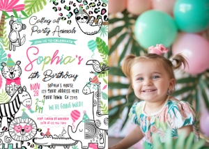 Party Animals Birthday Invitation ALL AGES_1 with photo (white) - www.printerfairy.com design preview