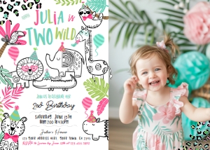 Party Animals 2nd Birthday Invitation with photo (white) - www.printerfairy.com design preview