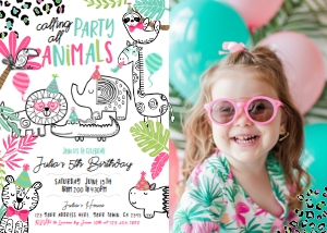 Party Animals Birthday Invitation ALL AGES_2 with photo (white) - www.printerfairy.com design preview