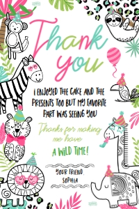 Party Animals Thank You Card (white) - www.printerfairy.com design preview