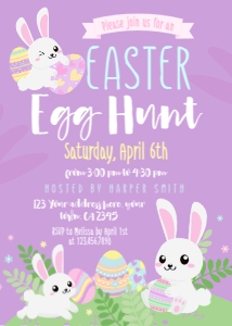 Easter Bunnies Egg Hunt Invitation (pink, lilac) - www.printerfairy.com design preview