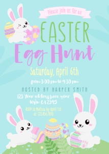 Easter Bunnies Egg Hunt Invitation (blue) - www.printerfairy.com design preview