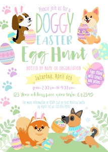Easter Dogs Egg Hunt Invitation (pink, violet, light blue) - www.printerfairy.com design preview