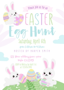 Easter Bunnies Egg Hunt Invitation (white) - www.printerfairy.com design preview