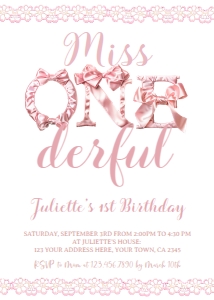 Coquette Miss ONEderful 1st Birthday Invitation - www.printerfairy.com design preview